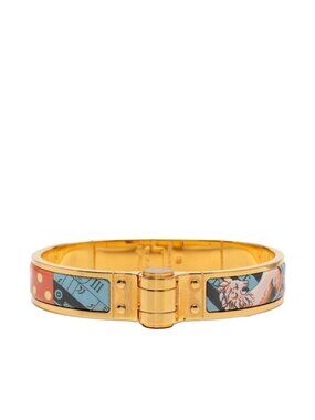 Hermes Chanier PM Horse Dot Bangle Bracelet Gold Pink Blue Plated
